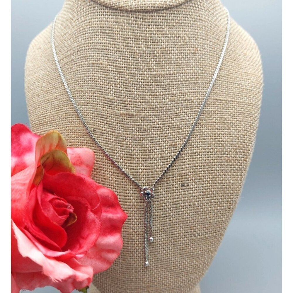 Sarah Coventry Silver Tone Serpentine Chain Floral Pendant Necklace Mini Lasso
